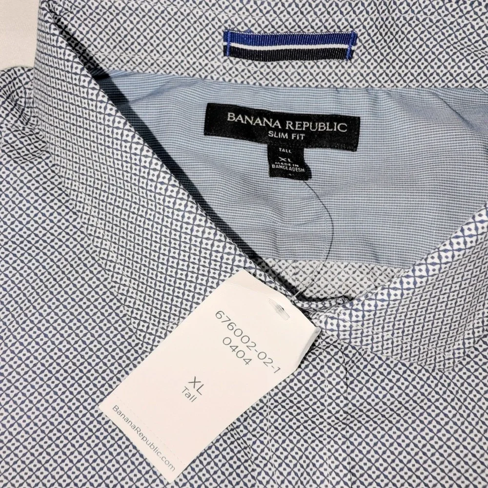 Banana Republic Slim Fit Tall Blue Geometric Button Down Shirt XL Tall NEW